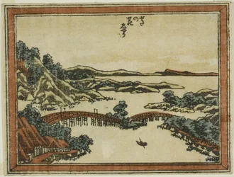Evening Glow at Seta (Seta no sekisho), da série Eight Views of Omi in Etching Style (Doban Omi hakkei)