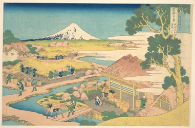 O Monte Fuji visto dos campos de chá de Katakura, em Suruga (Sunshū Katakura chaen no Fuji), da série «Trinta e seis vistas do Monte Fuji» (Fugaku sanjūrokkei)
