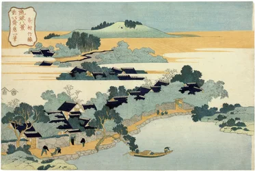 Bamboo Hedge at Kumekura (Kumemura chikuri), da série Oito vistas das ilhas Ryukyu - Impressão de Katsushika Hokusai (1760-1849), arte japonesa do século XIX - Colecção p