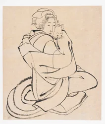 Lady Holding a Cat, período Edo, ca. década de 1810.