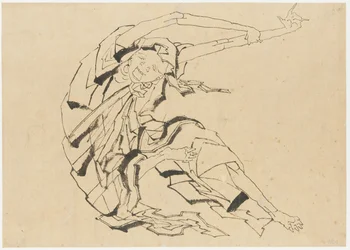 Homem de braços longos se alongando, período Edo, século XIX.