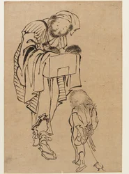 Homem e Menino, Período Edo (tinta no papel)