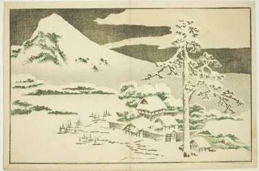 Monte Fuji no inverno, do livro ilustrado de pinturas realistas de Hokusai (Hokusai shashin gafu)