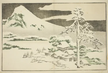 Monte Fuji no inverno, do livro de quadros de pinturas realistas de Hokusai