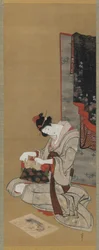 Costume de Ano Novo: Maquiagem na Manhã de Ano Novo, período Edo, c.1806-11 (tinta e cor na seda)