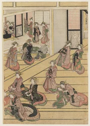 Dias de Ano Novo no Teahouse Ogi-ya. c.1810 (impressão a cores do bloco de madeira) (para o conjunto ver 277795-277797)