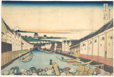 Nihonbashi em Edo (Edo Nihonbashi), da série «Trinta e seis vistas do Monte Fuji» (Fugaku sanjūrokkei)