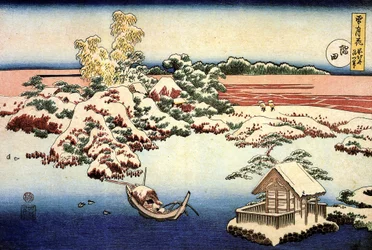 "Snowy landscape on the Sumida River, Japan" Impresso por Katsushika Hokusai (1760-1849) (escola ukiyo-e) 1832 State A Pushkin Museum of Fine Arts, Moscovo