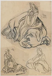 Esboço preparatório para The Courtesan Eguchi as the Bodhisattva Fugen..., período Edo, c1806-1811.