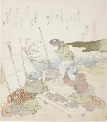 Papel de Reciclagem, ilustração para The Fulling-block Shell (Kinuta gai), da série "A Matching Game with Genroku-period Poem Shells (Genroku kasen kai awase)"