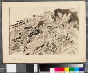 Cenas da guerra entre o Japão e a Coreia, finais do século XVIII e primeira metade do século XIX (tinta e aguada sobre papel)