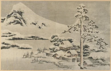 A aldeia à beira-mar na neve