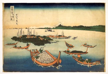 Série de 36 vistas do Monte Fuji : vista da Ilha Tsukuda na Província de Musashi, Japão - Impressão de Katsushika Hokusai (1760-1849) (escola ukiyo-e) 1830-1833 state A Pushkin Museum of Fine Arts, Moscovo