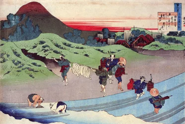 ""Série de cem poemas de cem poetas: ""Jito Tenno"" Impressão de Katsushika Hokusai (1760-1849) (escola ukiyo-e) por volta de 1830 State Hermitage São Petersburgo Rússia