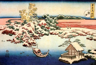 Snowscape pelo rio Sumida, c1832.