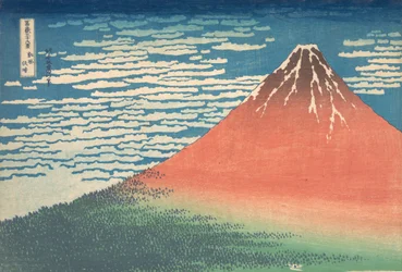 Vento Sul, Céu Claro Gaifu kaisei, também conhecido como Fuji Vermelho, da série Thirt..., ca. 1830-32.