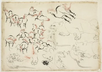 Studies of Horses, Cats and Rats (de "Hokusai Manga"), c.1815-1849 (tinta e cor no papel)