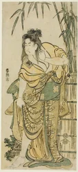 O ator Ichikawa Komazo como uma mulher com cabelos desgrenhados