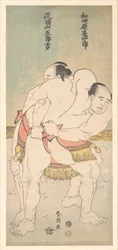 Os lutadores de sumô Wadagahara Jinshirō e Kachōzan Gorokichi
