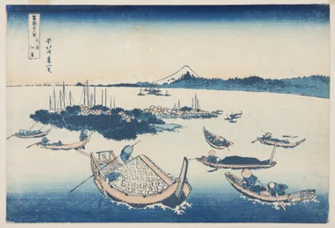 Tsukuda-jima [em Edo] na província de Musashi (Comprar? Tsukuda-jima) (impressão em bloco de madeira a cores)