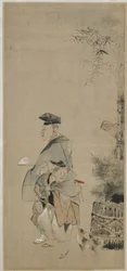 Dois artistas passeando no Ano Novo, período Edo, c.1830-32 (tinta e cor no papel)