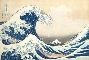 Sob a Onda de Kanagawa Kanagawa oki nami ura, também conhecida como A Grande Onda, ..., ca. 1830-32.