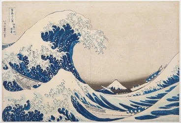 Sob a onda de Kanagawa", ou "A grande onda" da série "36 vistas do Monte Fuji", c.1830-31 (xilogravura)
