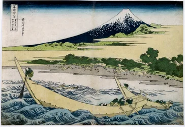 Vista do monte Fuji no Japão. Série «As 36 vistas do monte Fuji». Gravura japonesa de Katsushika Hokusai (1760-1849), 1829-1833, 25,5 x 37,1 cm, coleção particular