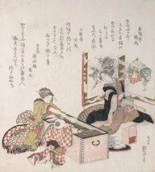 Mulheres preparando chá ao redor do porta-fogos, 1816.