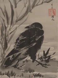 Corvo e junco por um córrego, ca. 1887