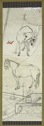 Dois cavalos em estilo chinês, um de seis esboços