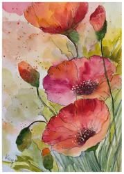 Papoilas em aquarela vibrante