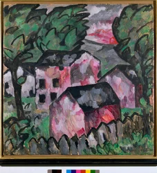 Paisagem com casas vermelhas Pintura por Kasimir Severinovich Malevich (Malevich, Malevic) (1878-1935) Sol 107x106 cm 1910 Sun Kunstmuseum Bale
