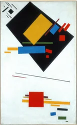 Pintura suprematista Trapézio preto e quadrado vermelho, 1915