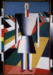 Um Camponês no Campo (Um Camponês no Campo). Pintura de Kasimir Severinovich Malevitch (Malevich, Malevic) (1878-1935), óleo sobre madeira