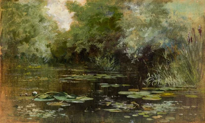Lagoa com lírios (óleo sobre painel)