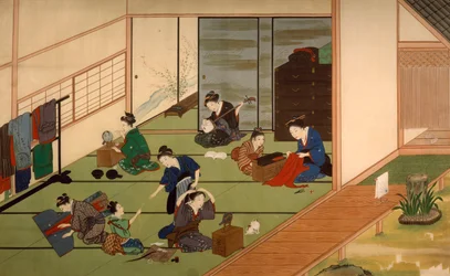 Grupo de gueixas, por Kawahara Keiga (1786-circa 1860), aguarela, Japão, civilização japonesa, início do século XIX