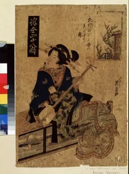 Série sobre trabalhadores quotidianos: "The Shamisen Musician" Print (Ukiyo-e) (Ukiyo e) de Keisai Eisen (1790-1848) 1820 aproximadamente. Museu Pushkin de Moscovo