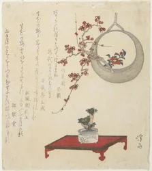 (Arranjo de flores de ano novo em uma mesa e em um vaso de suspensão), início do século XIX