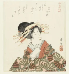uma cortesã Lugares e produtos famosos na província de Yamashiro (título da série) Yamashiro meisho meibutsu (título da série no objeto)