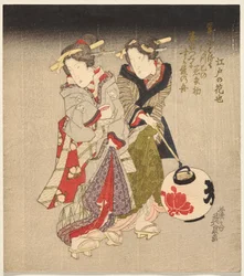 Fukagawa Courtesan e uma criada à noite