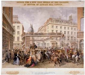 Design para uma nova ponte pedonal no cruzamento de Ludgate Hill e Fleet Street, City of London, 1862.     