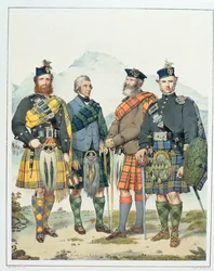 John MacLachlan, Hugh Grahame, James MacFarlane e Angus Colquhoun, quatro dos "Highlanders" da rainha Victoria, gravados por Vincent Brooks, 1869