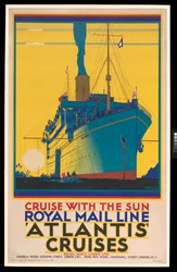 Cartaz de um navio de cruzeiro: Royal Mail Line, Atlantic Cruises, "Cruise with the Sun". c. 1930 (cartaz)