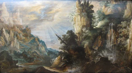 Paisagem montanhosa com uma cascata" de Kerstiaen de Keuninck, c. 1600