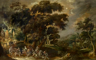 Paisagem com a Tentação de Santo António o Grande do Egipto (óleo sobre painel)
