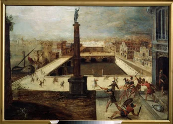 "Paris raptando Helena de Tróia" Episódio da Ilíada de Homero que desencadeia a Guerra de Tróia. Pintura de Kerstiaen de Keuninck (ca. 1560-1633) Museu Regional de Arte, Poltava, Ucrânia