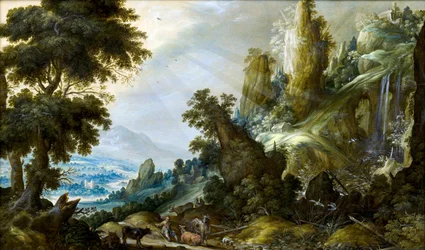 Mountain Landscape with Waterfall par Keuninck, Kerstiaen, de (ca.1560-1633)