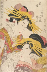 Álbum de gravuras de Kikugawa Eizan, Utagawa Kunisada e Utagawa Kunimaru, século XIX.