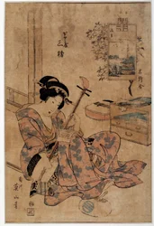 Art japan: músico. Gravuras de Eizan Kikugawa (1787-1867) Século XVIII Rennes, Musee des Beaux Arts